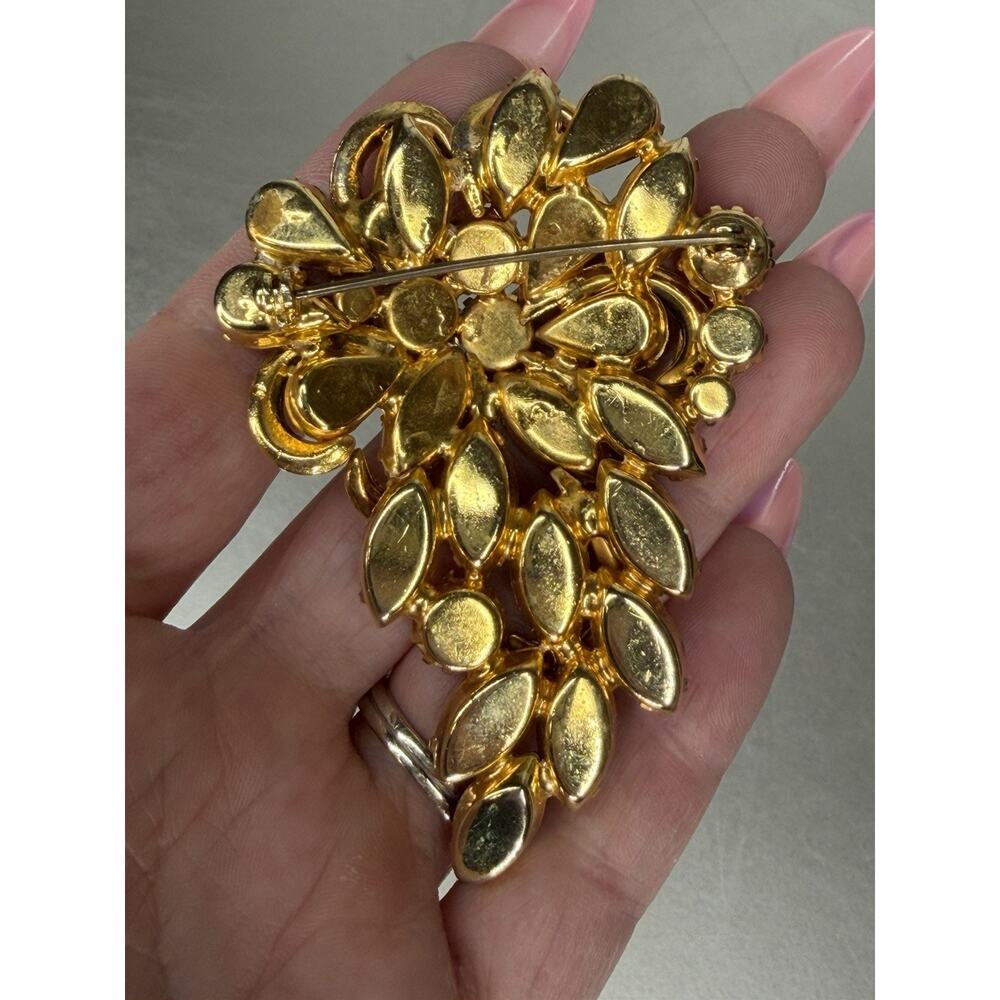Vintage Gold Tone Purple Pink Red Big Rhinestone Large Flower Floral Pin Brooch - Picture 4 of 4